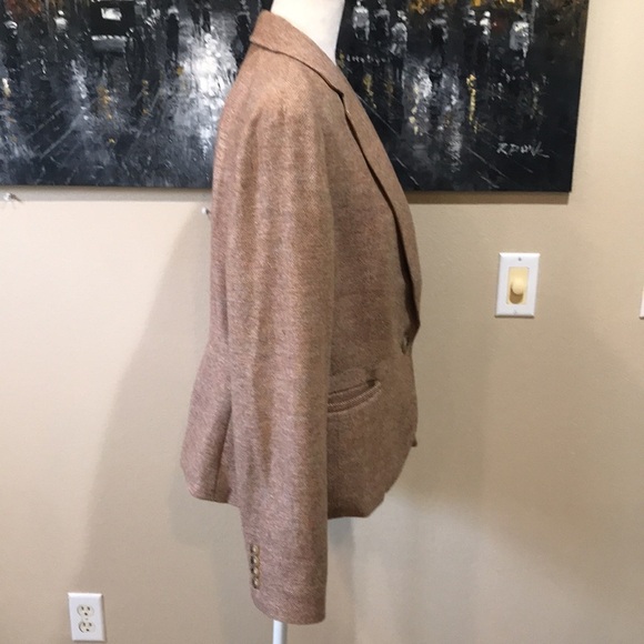 Talbots Plus Size Wool Blend Tan Tweed One Button 3 Pocket Blazer Jacket-16 - Picture 4 of 15